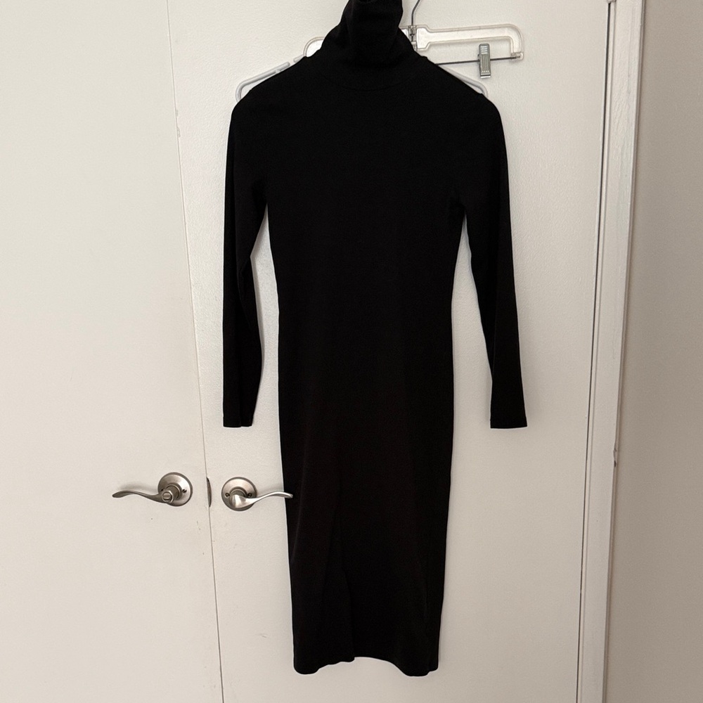 H&M Black Long Sleeve Turtleneck Midi Dress